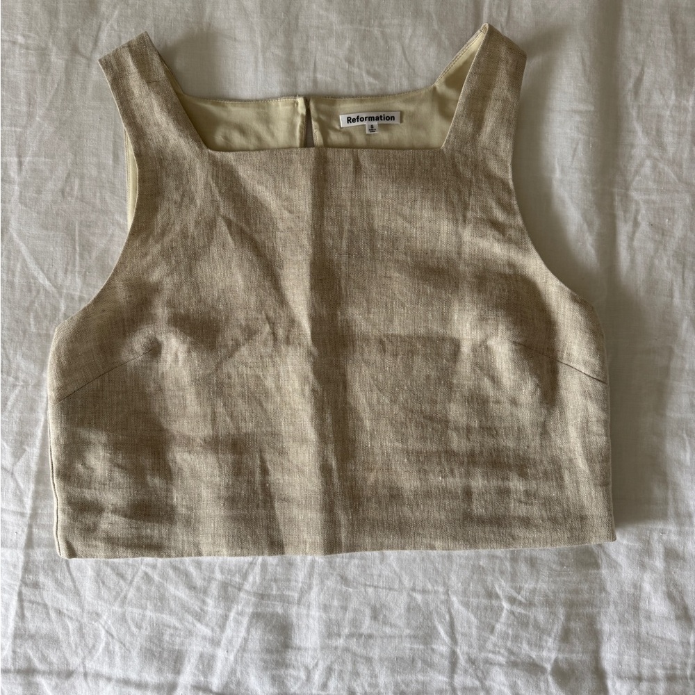 Reformation Beige Linen Top